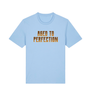 Light blue slogan t-shirt that reads aged to perfection