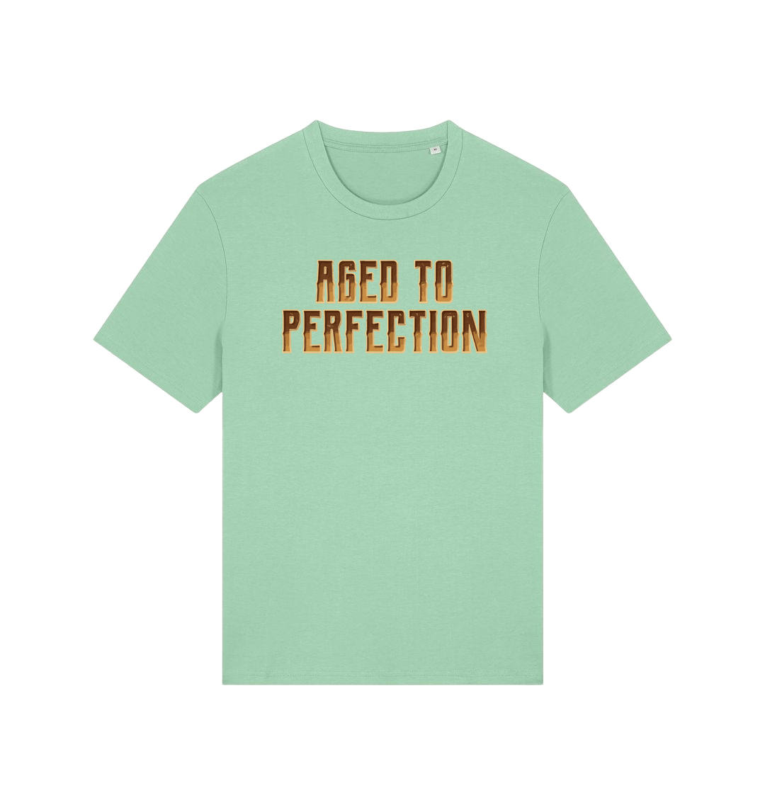 Light green slogan t-shirt that reads aged to perfection