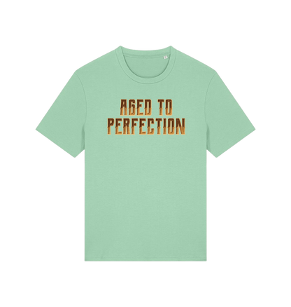 Light green slogan t-shirt that reads aged to perfection