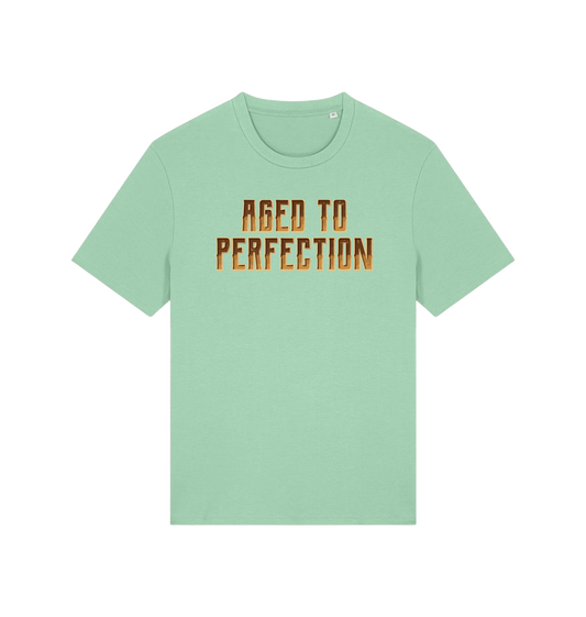 Light green slogan t-shirt that reads aged to perfection