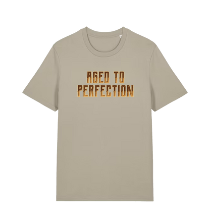 Beige slogan t-shirt that reads aged to perfection