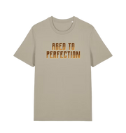 Beige slogan t-shirt that reads aged to perfection