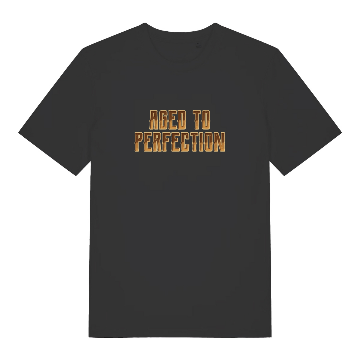 black slogan t-shirt with 'aged to perfection'