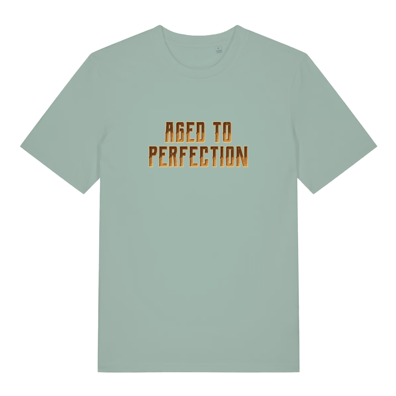 light green slogan t-shirt with 'aged to perfection'