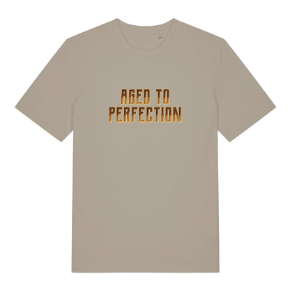 stone slogan t-shirt with 'aged to perfection'