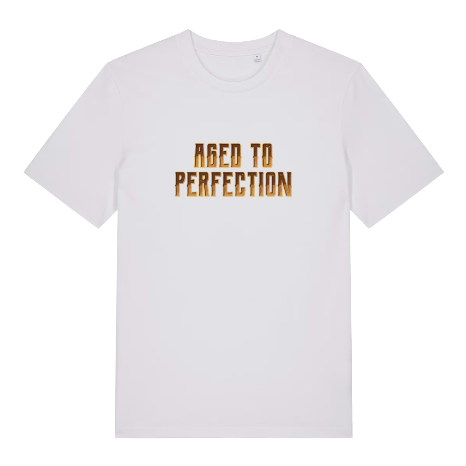 white slogan t-shirt with 'aged to perfection'