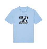 Light blue slogan t-shirt with 'Aim Low and Avoid Disappointment' text 
