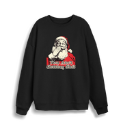 black christmas sweater with a graphic of santa and the slogan 'you aint getting shit'