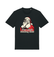 black christmas t-shirt with a graphic of santa and the slogan 'you aint getting shit'