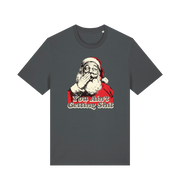 grey christmas t-shirt with a graphic of santa and the slogan 'you aint getting shit'