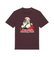 red brown christmas t-shirt with a graphic of santa and the slogan 'you aint getting shit'