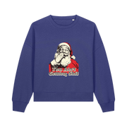 blue christmas sweater with a graphic of santa and the slogan 'you aint getting shit'