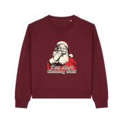 burgundy christmas sweater with a graphic of santa and the slogan 'you aint getting shit'