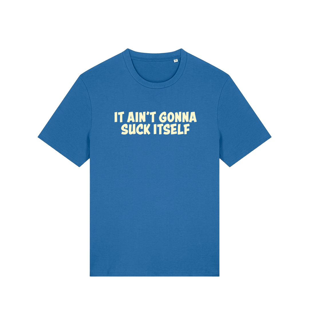 Blue offensive t-shirt with the slogan 'it ain't gonna suck itself'