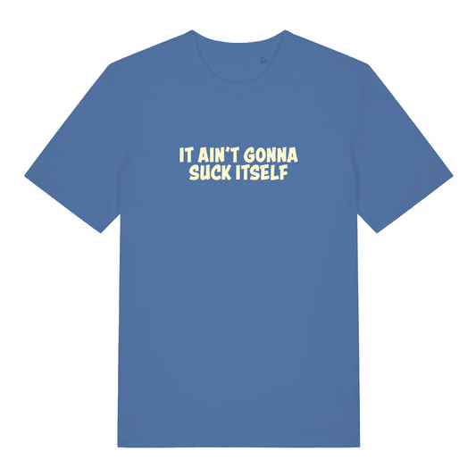 blue funny offensive t-shirt with the slogan 'it aint gonna suck itself'