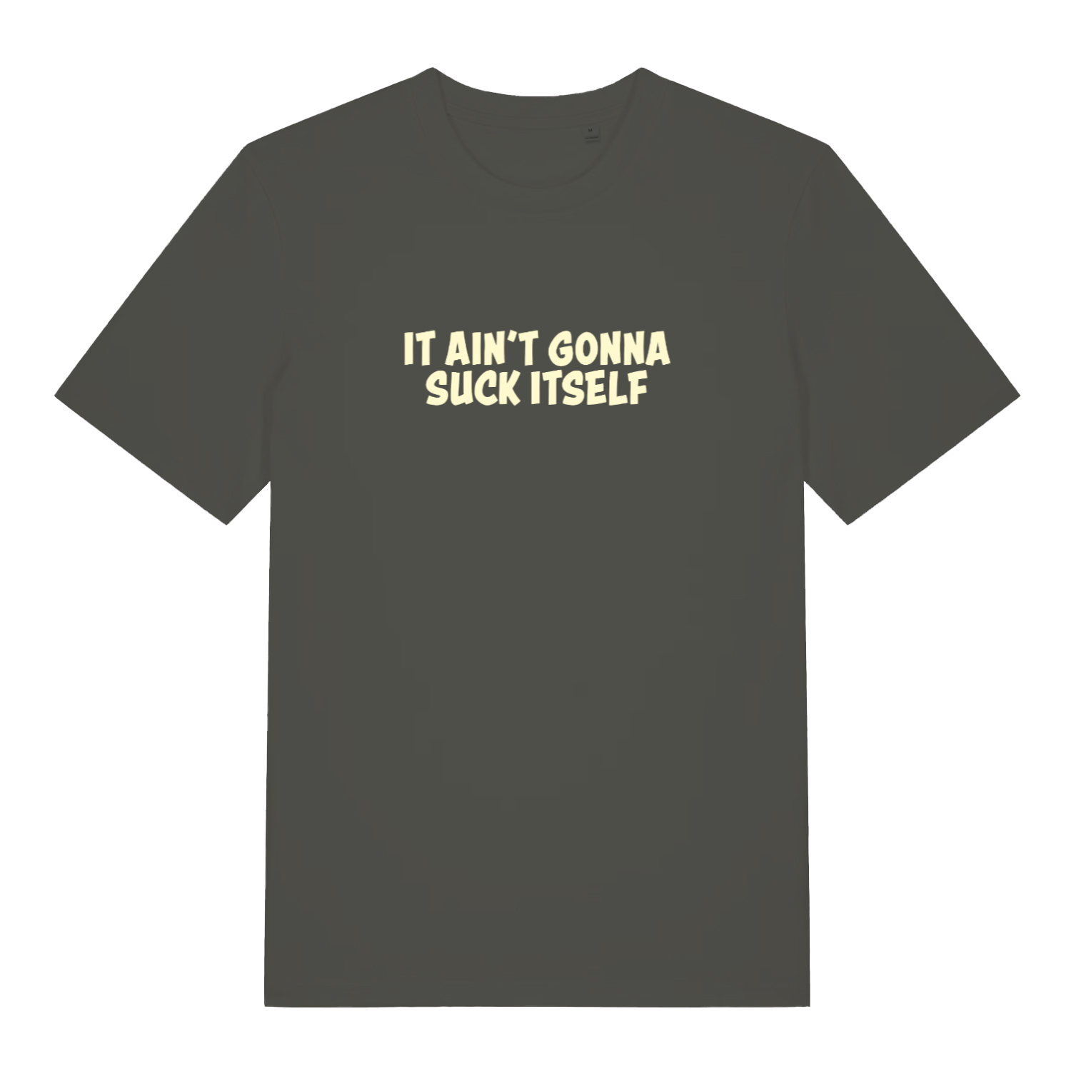 khaki funny offensive t-shirt with the slogan 'it aint gonna suck itself'
