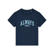 navy slogan t-shirt with 'always freezing'