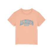 peach slogan t-shirt with 'always freezing'