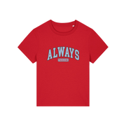 red slogan t-shirt with 'always freezing'