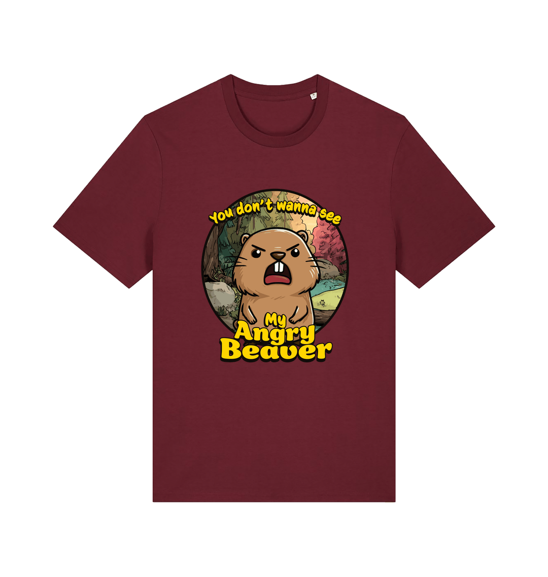 Burgundy Animal T-shirt with the graphic of a beaver