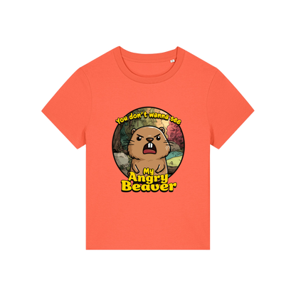 orange rude t-shirt with the graphic of a beaver and the slogan 'you don't wanna see my angry beaver'