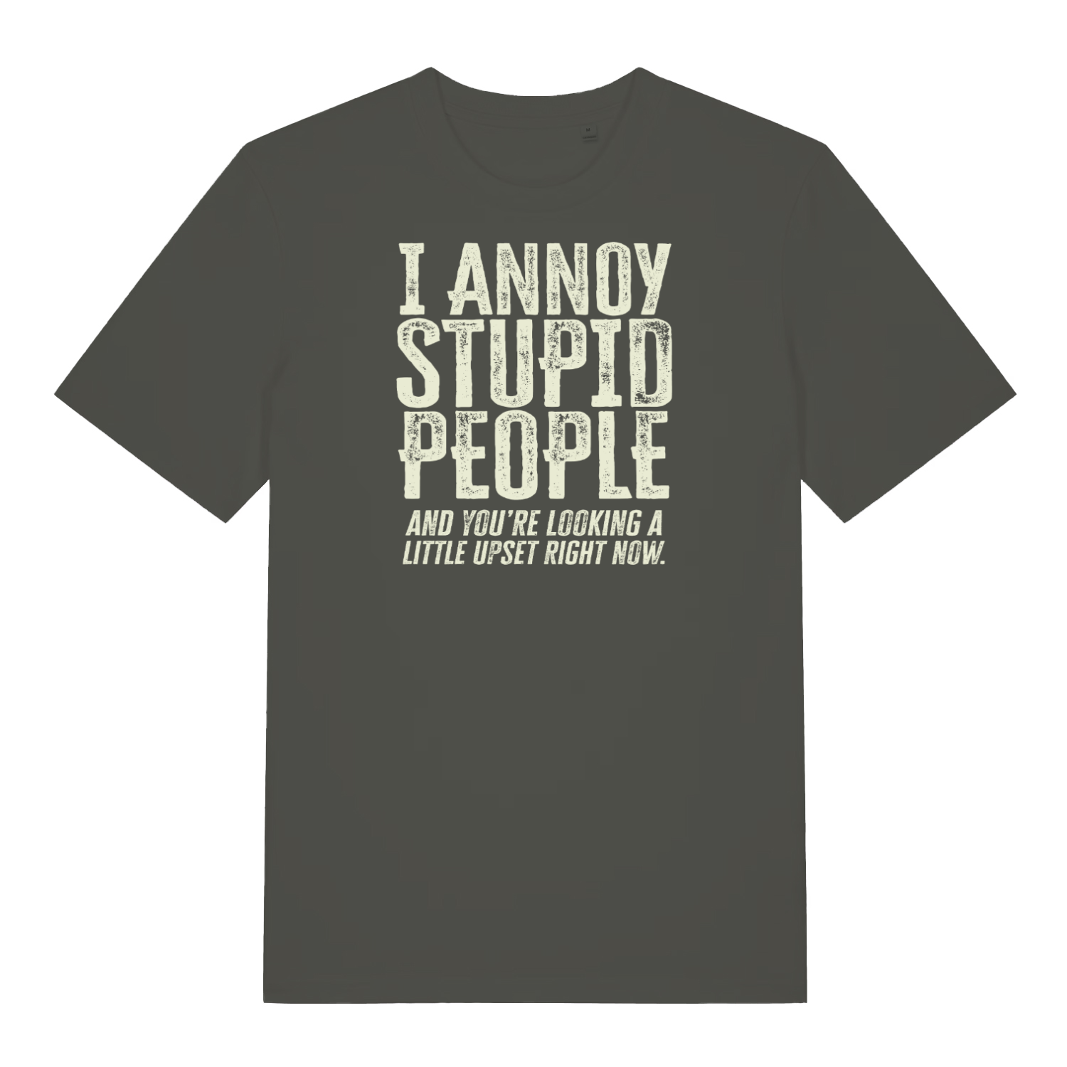 khaki funny slogan t-shirt with the text ' I annoy stupid people and you're looking a little upset now'