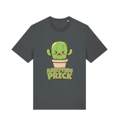 Anthracite funny t-shirt with a kawaii cartoon cactus and the slogan Annoying Prick
