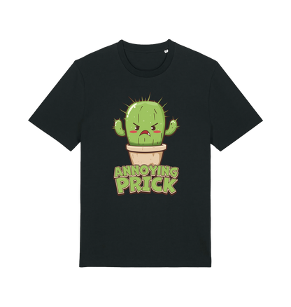 Black funny t-shirt with a kawaii cartoon cactus and the slogan Annoying Prick