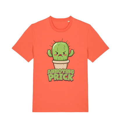 Orange funny t-shirt with a kawaii cartoon cactus and the slogan Annoying Prick