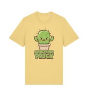 Yellow funny t-shirt with a kawaii cartoon cactus and the slogan Annoying Prick