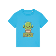 blue funny offensive t-shirt with the graphic of a cactus and the slogan 'annoying prick'