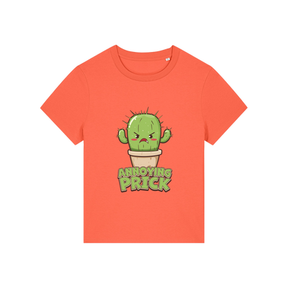orange funny offensive t-shirt with the graphic of a cactus and the slogan 'annoying prick'
