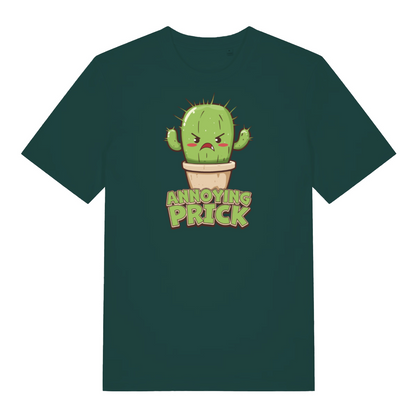 green funny offensive t-shirt with the graphic of a cactus and the slogan 'annoying prick'