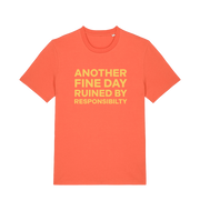 Orange funny dad t-shirt with the slogan 'another day ruined by responsibility'
