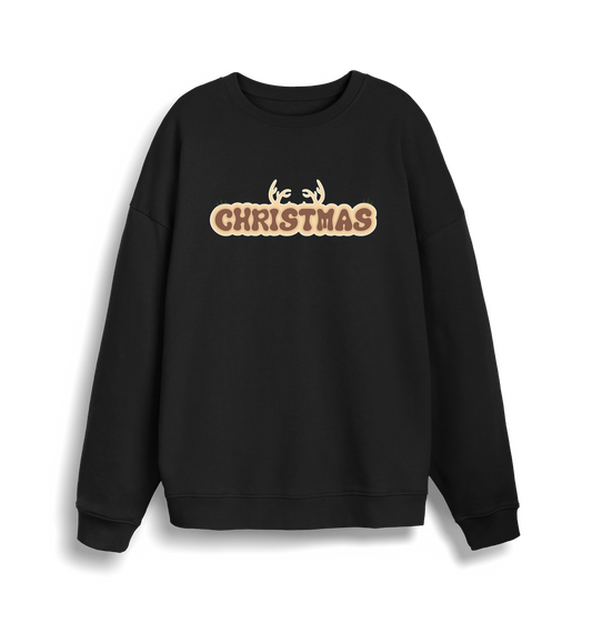 black christmas sweatshirt with the slogan 'christmas' and antlers at the top