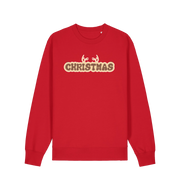 red christmas sweatshirt with the slogan 'christmas' and antlers at the top