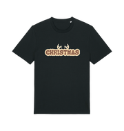 black xmas t-shirt with the slogan 'christmas' and antlers poking out of the top