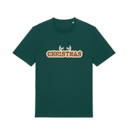 green xmas t-shirt with the slogan 'christmas' and antlers poking out of the top