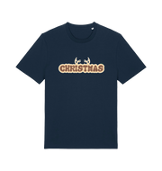 navy xmas t-shirt with the slogan 'christmas' and antlers poking out of the top
