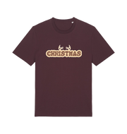 red brown xmas t-shirt with the slogan 'christmas' and antlers poking out of the top