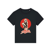 black music t-shirt with a graphic of a legendary 70's music band and the slogan 'atomic'