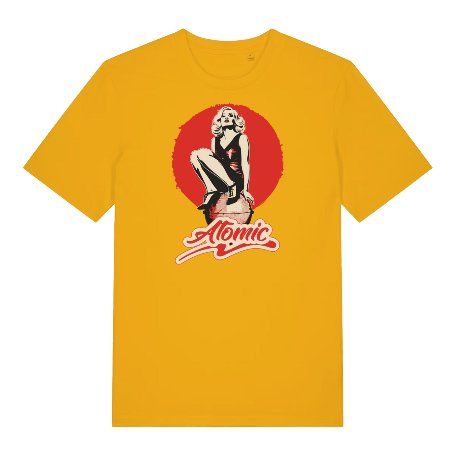 yellow music t-shirt with a graphic that is inspired by the iconic band blondie