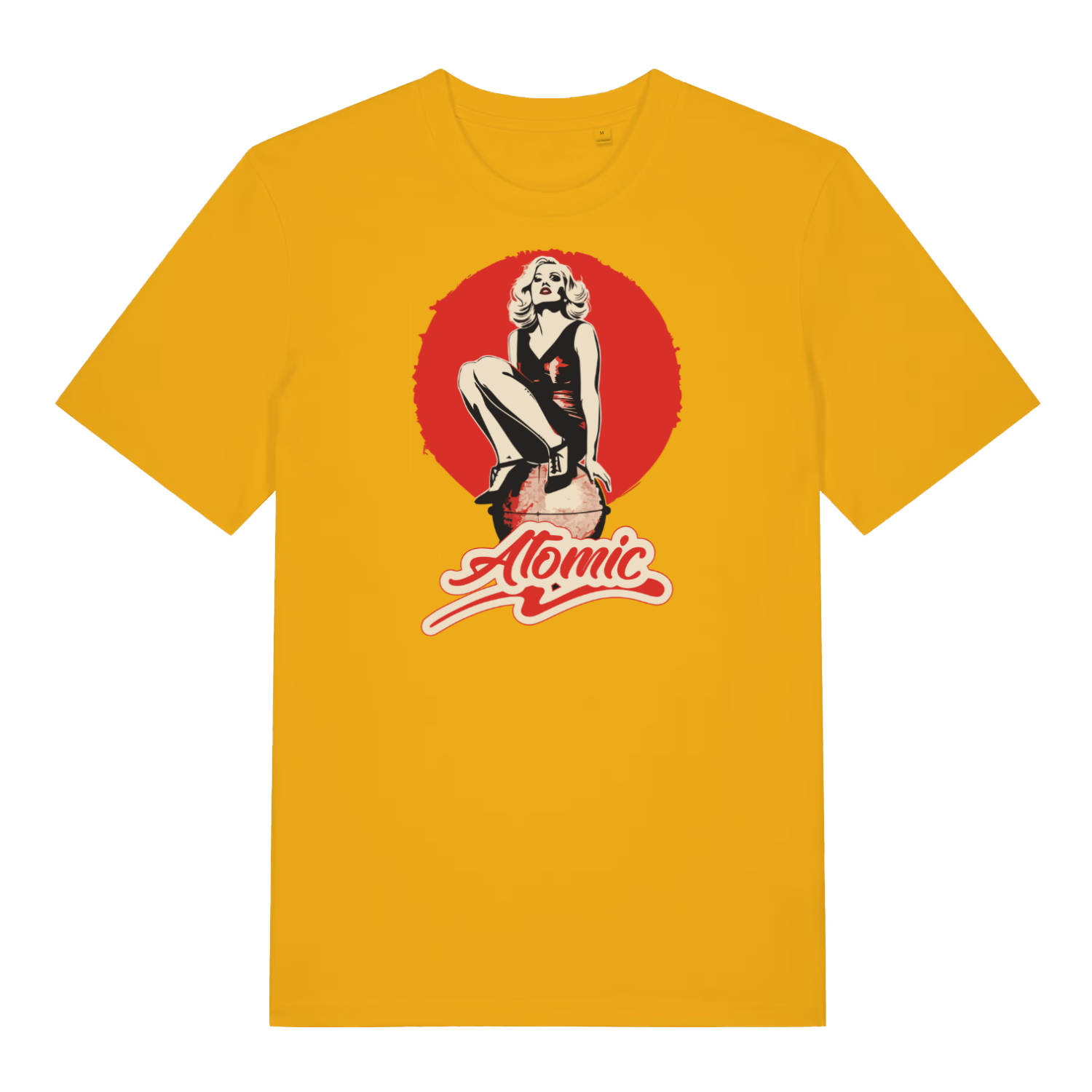 yellow music t-shirt with a graphic that is inspired by the iconic band blondie