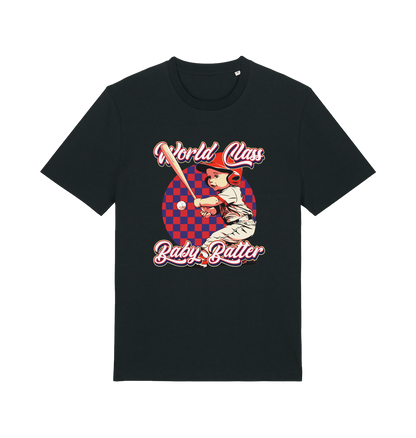 Black offensive t-shirt with the graphic of a baby baseball player