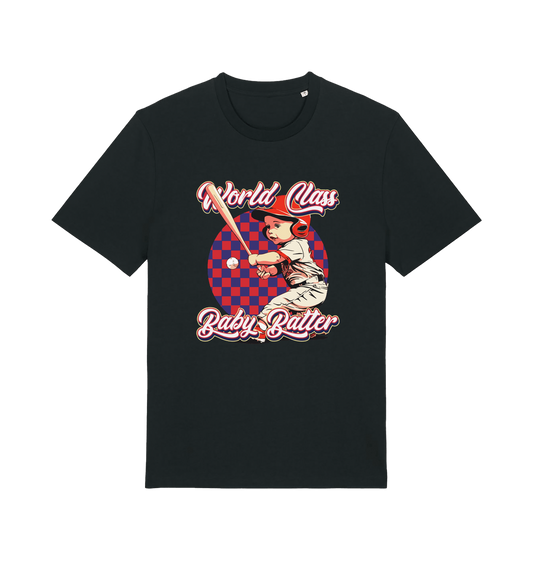 Black offensive t-shirt with the graphic of a baby baseball player