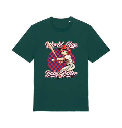 Green offensive t-shirt with the graphic of a baby baseball player