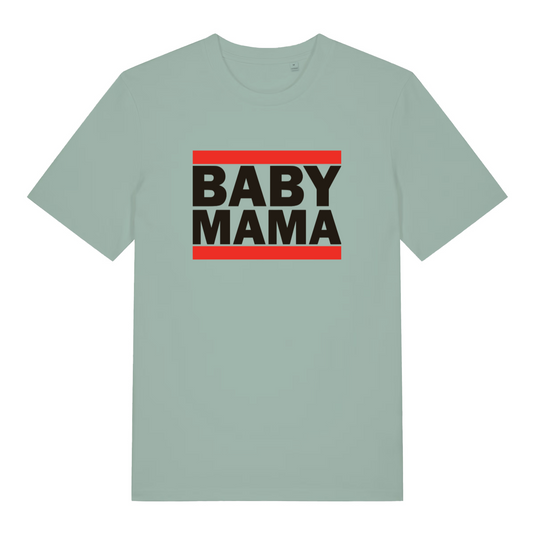 green women's slogan t-shirt with the text 'baby mama'