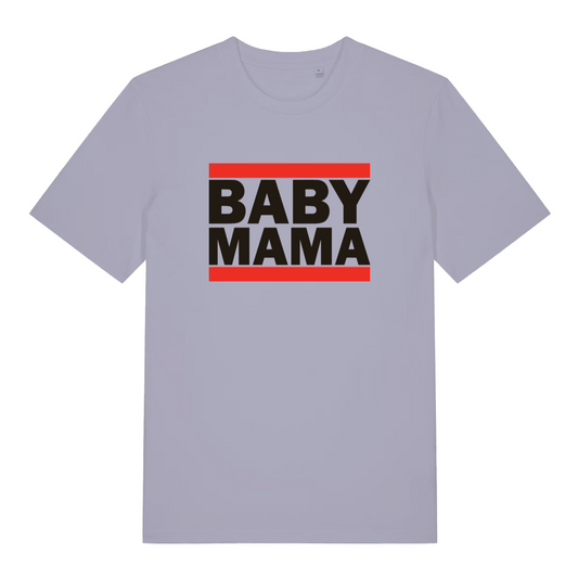 lavender women's slogan t-shirt with the text 'baby mama'