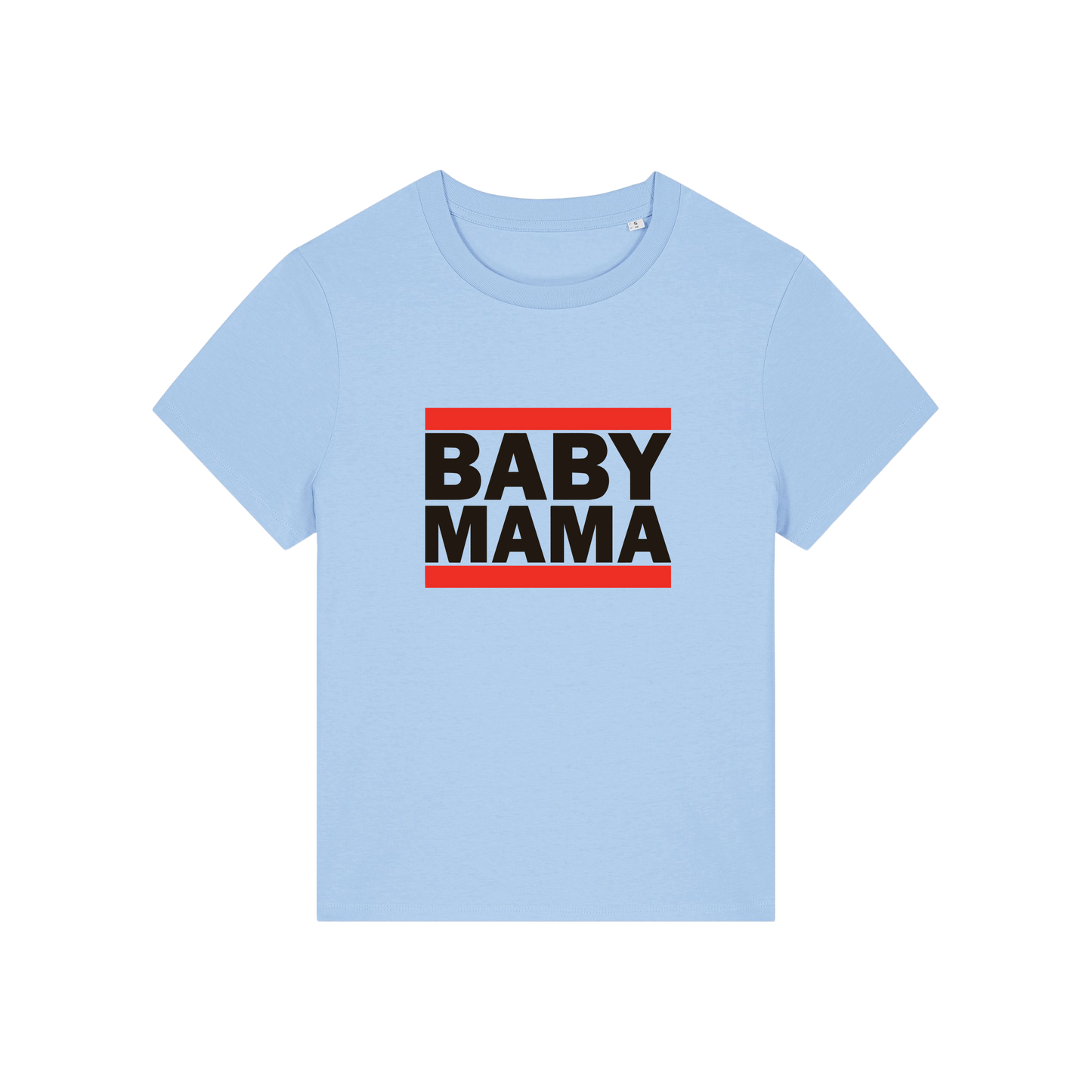 light blue mum t-shirt with the slogan 'baby mama'
