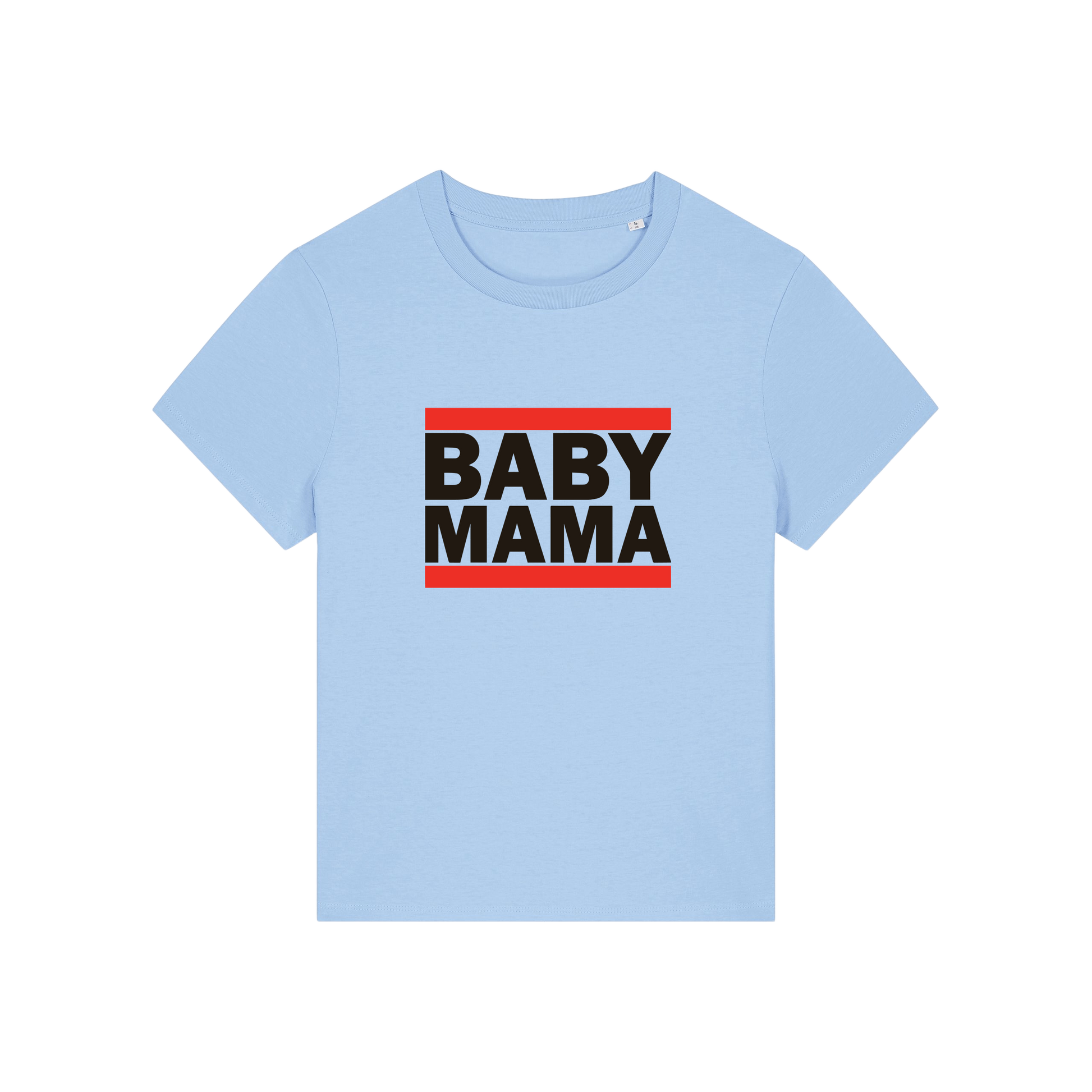 light blue mum t-shirt with the slogan 'baby mama'